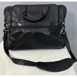 TUMI Black Leather Laptop Expandable Briefcase Pockets Shoulder Strap 9601D3